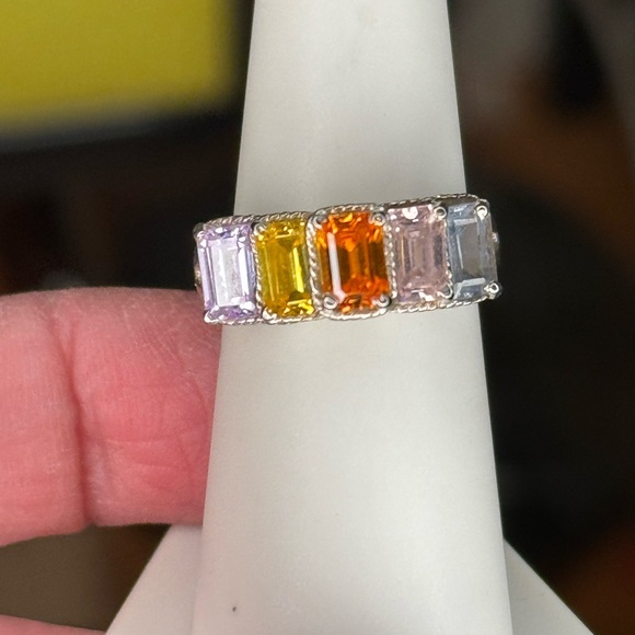 925 Emerald Cut Multi Gemstone Ring - Picture 9 of 12